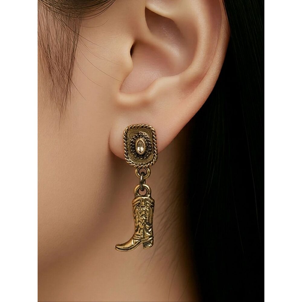 Cowboy Boot Hat Earrings Dainty Gold Western Dangle Cowgirl Charm Y2K Statement